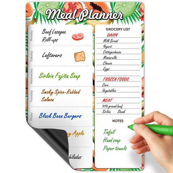 Dry-Erase Magnetic Meal Planner for Fridge Colored