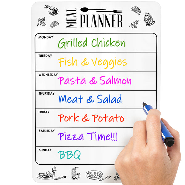 Dry-Erase Magnetic Meal Planner for Fridge White
