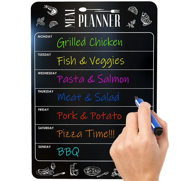Dry-Erase Magnetic Meal Planner for Fridge Black