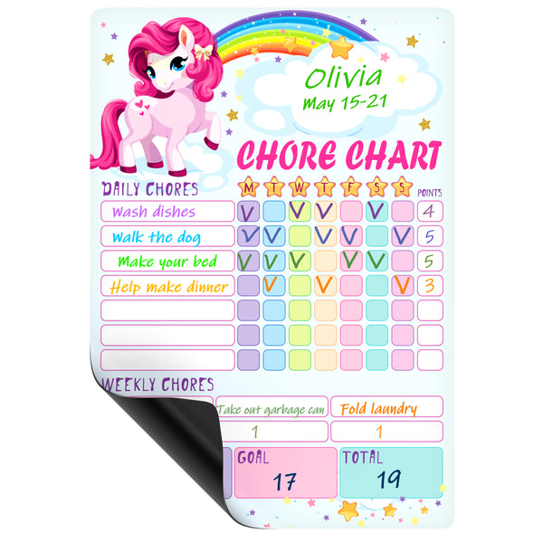 Dry-Erase Magnetic Chore Chart for Kids Girl