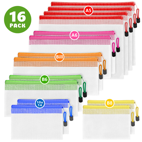 Mesh Zipper Pouches Assorted Sizes 16 Pack