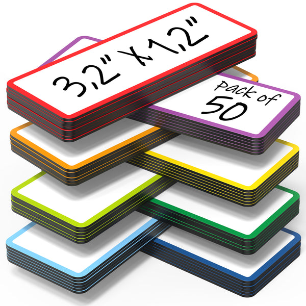50 Pack Dry-Erase Magnetic Labels 3.2x1.2 in Colored Border