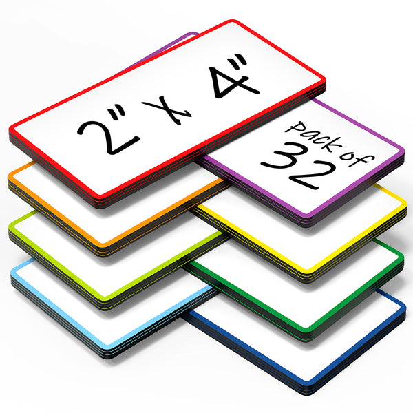 32 Pack Dry-Erase Magnetic Labels 4x2 in Colored Border